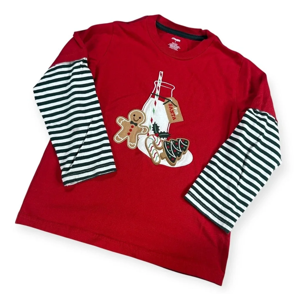 Gymboree Boys Red Christmas Milk and Cookies Long Sleeve‎ Shirt Size 7 Holiday
